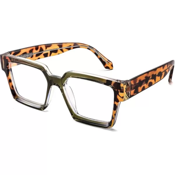 FEISEDY Blue Light Blocking Glasses for Women Men TR Retro Square Anti Eyestrain Glasses Rectangle Chic Look Frame B0037005  Green Leopard