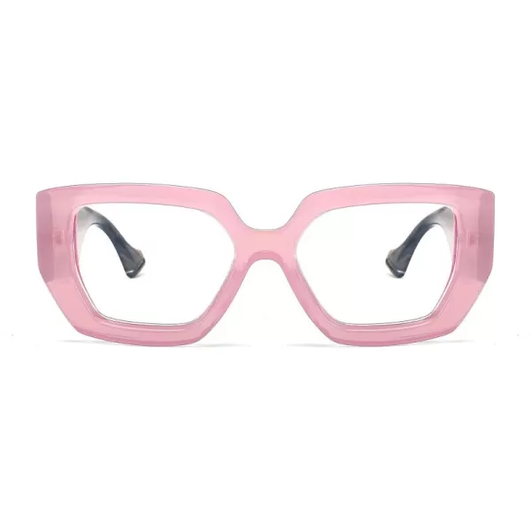 FEISEDY Blue Light Glasses for Women Oversized Square Thick Frame Computer Eyeglass Anti Eyestrain B4129Pink FrameGreen Temple