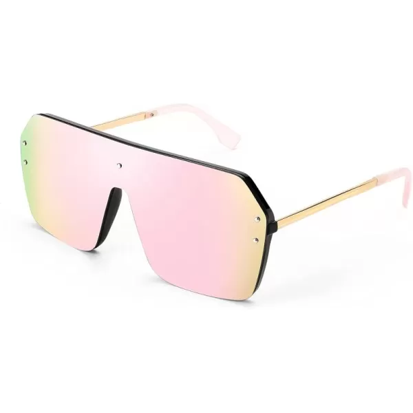 FEISEDY Classic Siamese One Piece Sunglasses Nice Rimless Stylish Retro Design for Women Men B257401 Mirrored Pink