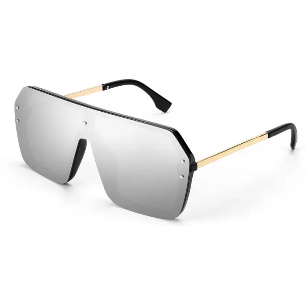 FEISEDY Classic Siamese One Piece Sunglasses Nice Rimless Stylish Retro Design for Women Men B257404 Silver