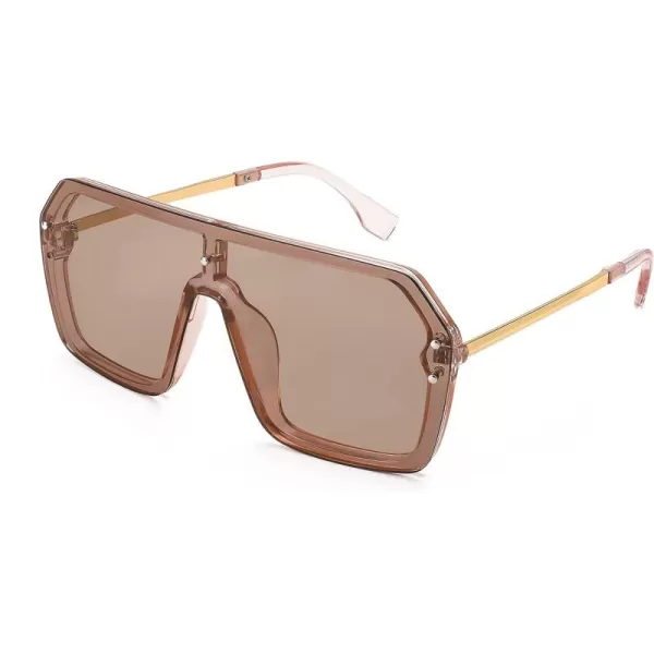 FEISEDY Classic Siamese One Piece Sunglasses Nice Rimless Stylish Retro Design for Women Men B257405 Champagne