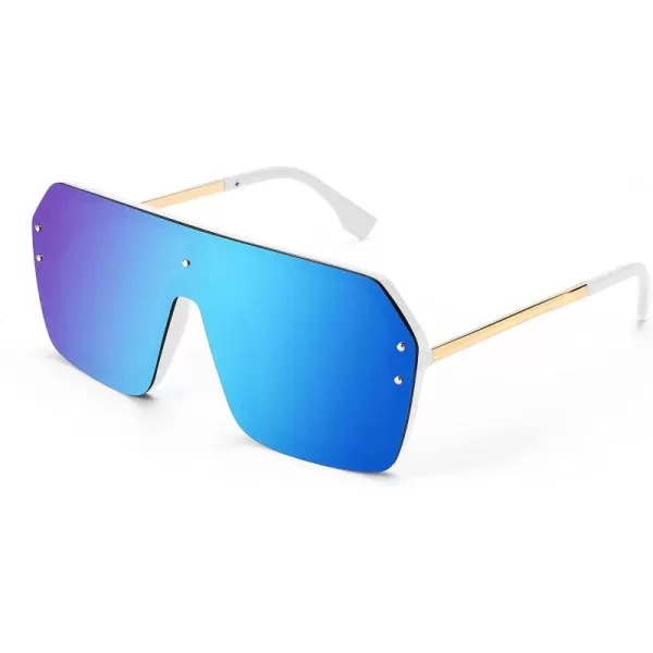 FEISEDY Classic Siamese One Piece Sunglasses Nice Rimless Stylish Retro Design for Women Men B257406 Mirrored Blue