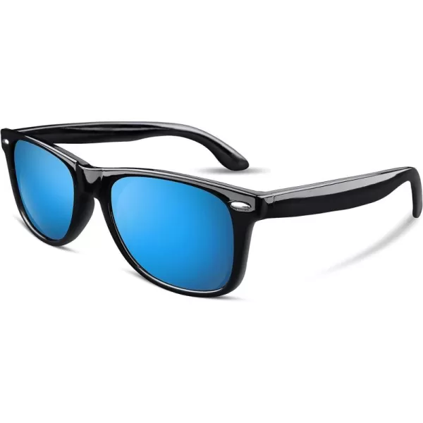 FEISEDY Classic Square Retro Polarized Sunglasses Women Men 80s Sun Glasses Trendy UV400 B1858Bright Black  Bluemirror