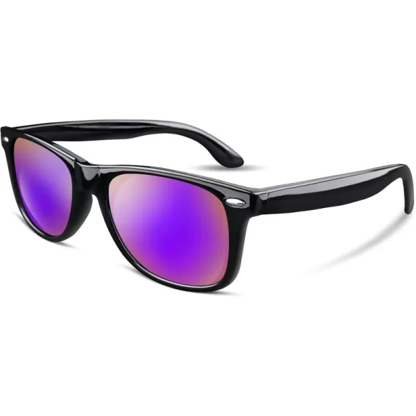 FEISEDY Classic Square Retro Polarized Sunglasses Women Men 80s Sun Glasses Trendy UV400 B1858Bright Black Frame  Purple Mirror Lens