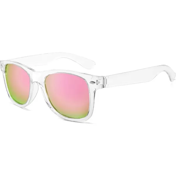 FEISEDY Classic Square Retro Polarized Sunglasses Women Men 80s Sun Glasses Trendy UV400 B1858Transparent Frame  Blue Mirror Lens