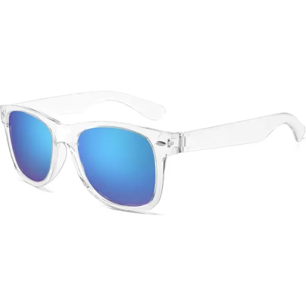 FEISEDY Classic Square Retro Polarized Sunglasses Women Men 80s Sun Glasses Trendy UV400 B1858Transparent Frame  Pink Mirror Lens