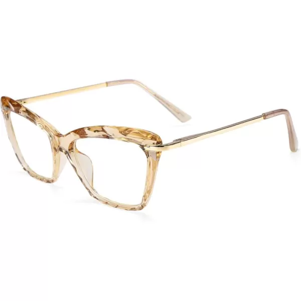 FEISEDY Crystal Cat Eye Glasses Frame Blue Light Blocking Computer Eyewear B2500Champagne