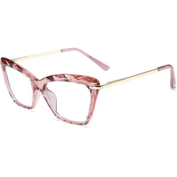 FEISEDY Crystal Cat Eye Glasses Frame Blue Light Blocking Computer Eyewear B2500Pink Crystal