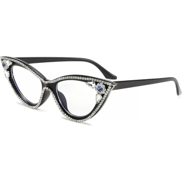 FEISEDY Diamond Blue Light Blocking Glasses Cat Eye Rhinestone Women Glasses Frame Anti Eyestrain Computer Eyewear B0070Black