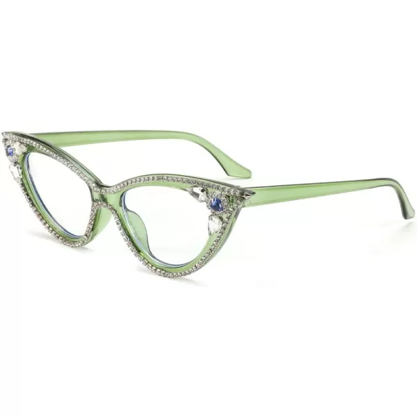 FEISEDY Diamond Blue Light Blocking Glasses Cat Eye Rhinestone Women Glasses Frame Anti Eyestrain Computer Eyewear B0070Green