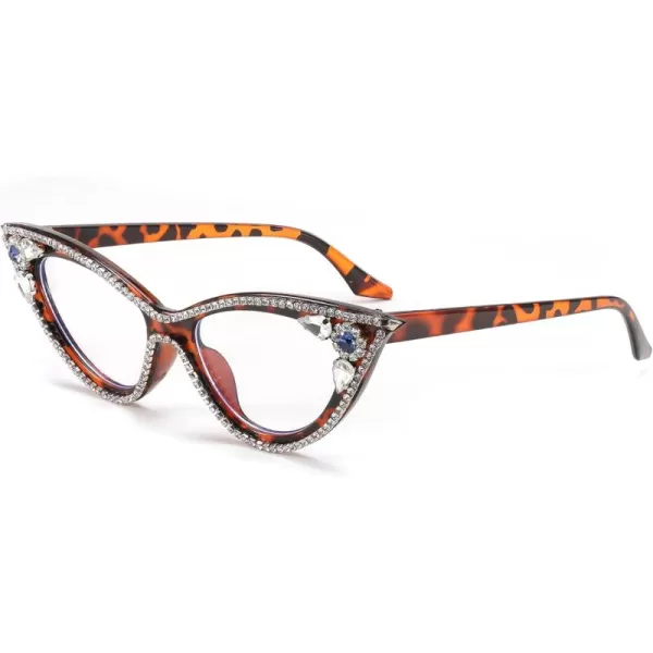 FEISEDY Diamond Blue Light Blocking Glasses Cat Eye Rhinestone Women Glasses Frame Anti Eyestrain Computer Eyewear B0070Leopard