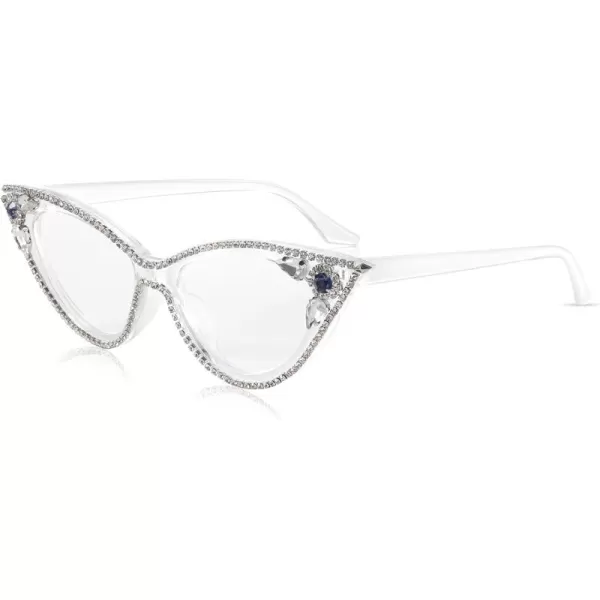 FEISEDY Diamond Blue Light Blocking Glasses Cat Eye Rhinestone Women Glasses Frame Anti Eyestrain Computer Eyewear B0070Transparent