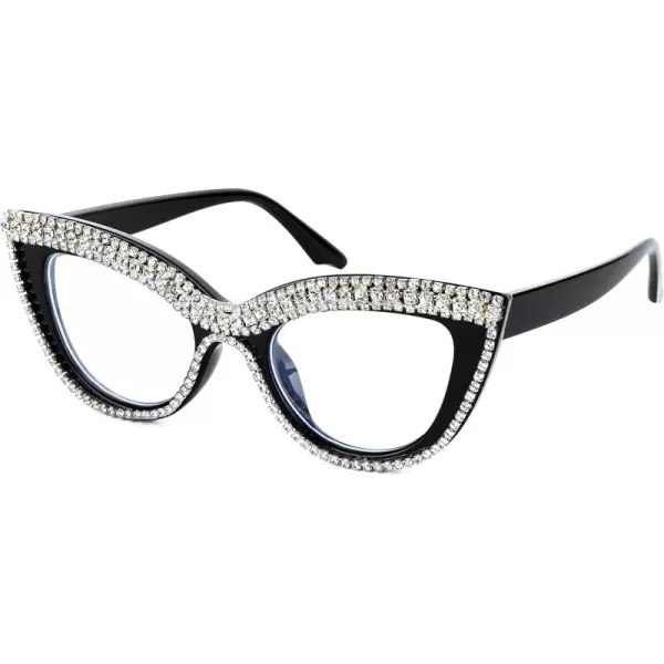 FEISEDY Diamond Blue Light Blocking Glasses Cat Eye Rhinestone Women Oversized Anti Eyestrain Computer Glasses Frame B2358Stripe Diamond