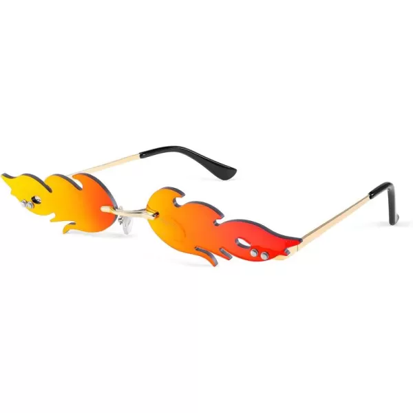 FEISEDY Fire Flame Sunglasses for Women Mirror Rimless Fire Shaped Novelty Sunglasses B2839001 Red Mirrored Lens