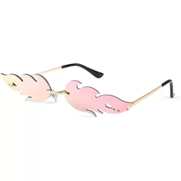 FEISEDY Fire Flame Sunglasses for Women Mirror Rimless Fire Shaped Novelty Sunglasses B2839002 Pink Mirror Flame