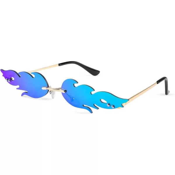 FEISEDY Fire Flame Sunglasses for Women Mirror Rimless Fire Shaped Novelty Sunglasses B2839003 Green Mirror Flame