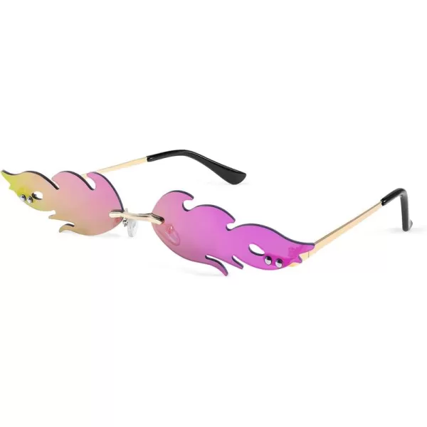 FEISEDY Fire Flame Sunglasses for Women Mirror Rimless Fire Shaped Novelty Sunglasses B2839004 Purple Mirror Flame