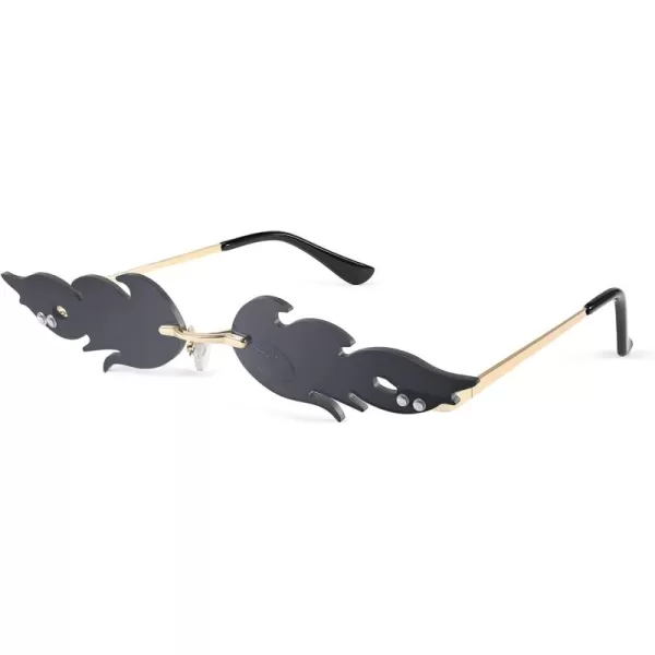 FEISEDY Fire Flame Sunglasses for Women Mirror Rimless Fire Shaped Novelty Sunglasses B2839005 Grey Lens Flame