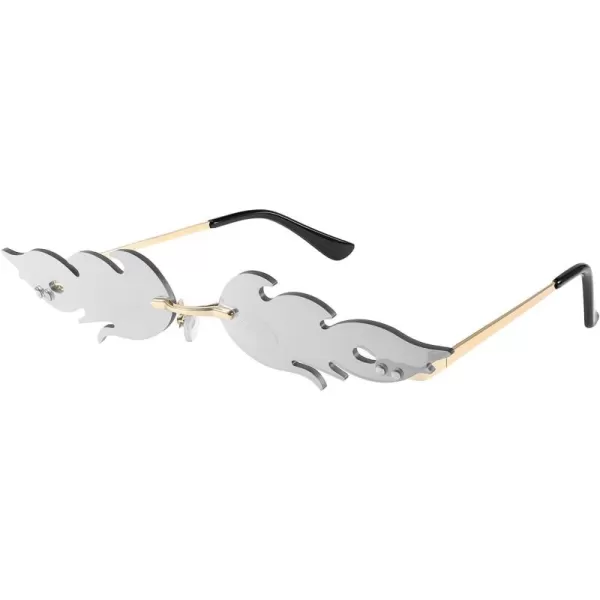 FEISEDY Fire Flame Sunglasses for Women Mirror Rimless Fire Shaped Novelty Sunglasses B2839006 Silver Mirror Flame