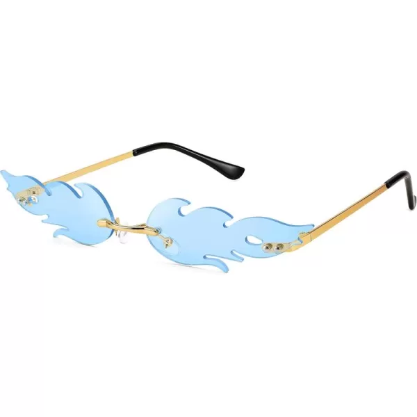 FEISEDY Fire Flame Sunglasses for Women Mirror Rimless Fire Shaped Novelty Sunglasses B2839007 Light Blue Flame