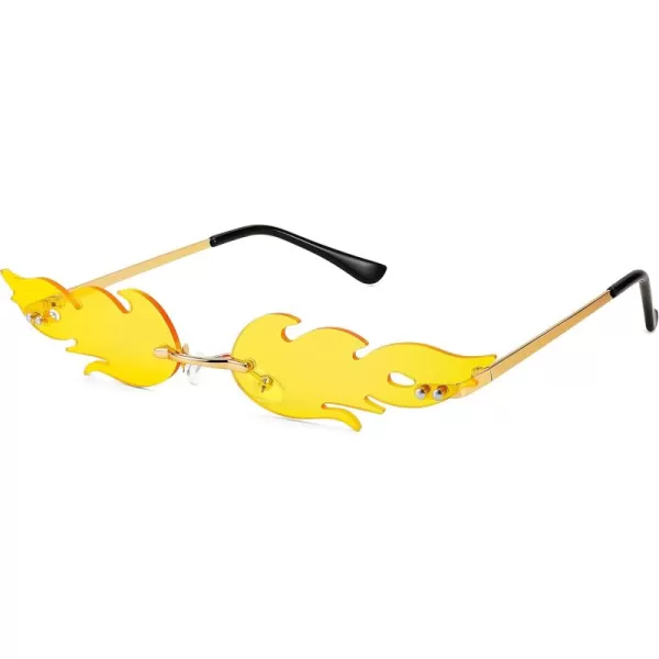 FEISEDY Fire Flame Sunglasses for Women Mirror Rimless Fire Shaped Novelty Sunglasses B2839008 Light Yellow Flame