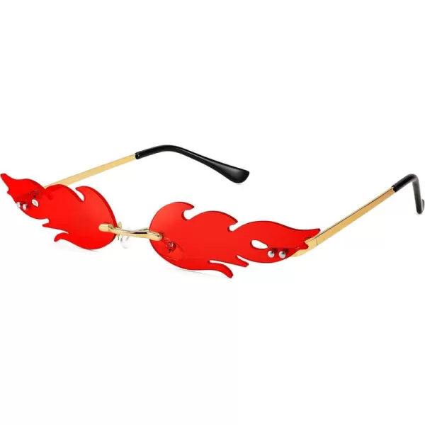 FEISEDY Fire Flame Sunglasses for Women Mirror Rimless Fire Shaped Novelty Sunglasses B2839009 Red Flame