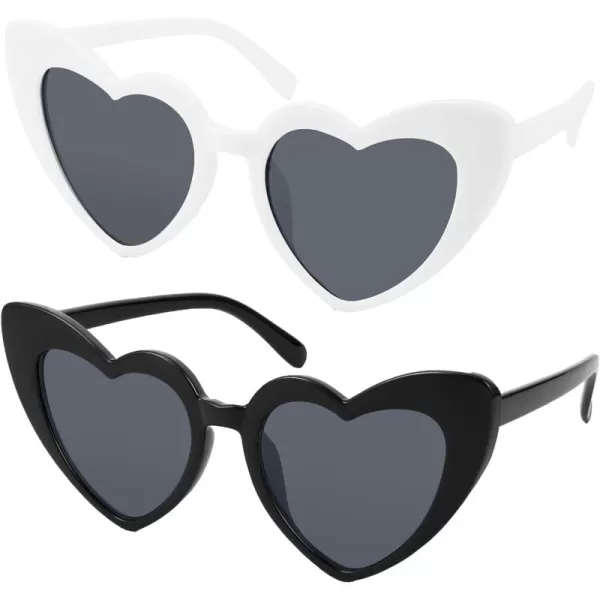 FEISEDY Heart Sunglasses for Women Pink Heart Sunglasses Red Heart Sunglasses Fashion Heart Shaped Glasses B2421P 2 Pack  Black  Pink