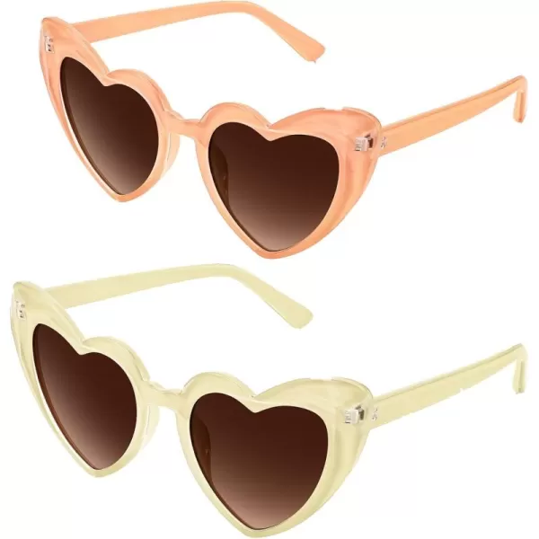 FEISEDY Heart Sunglasses for Women Pink Heart Sunglasses Red Heart Sunglasses Fashion Heart Shaped Glasses B2421P 2 Pack  Orange  Yellow