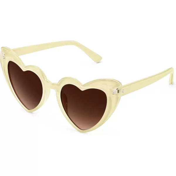 FEISEDY Heart Sunglasses for Women Pink Heart Sunglasses Red Heart Sunglasses Fashion Heart Shaped Glasses B2421PBeigeGradual Tea Lens