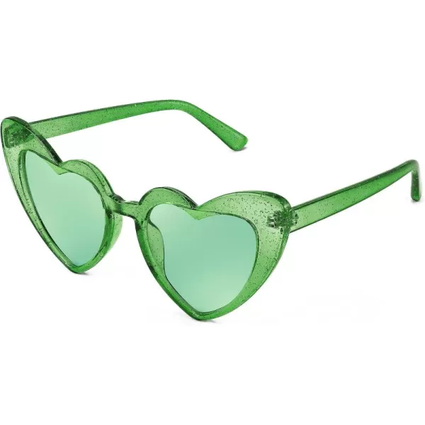 FEISEDY Heart Sunglasses for Women Pink Heart Sunglasses Red Heart Sunglasses Fashion Heart Shaped Glasses B2421PTransparency Green