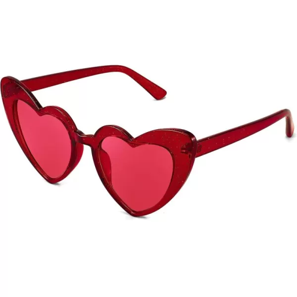 FEISEDY Heart Sunglasses for Women Pink Heart Sunglasses Red Heart Sunglasses Fashion Heart Shaped Glasses B2421PTransparency Red