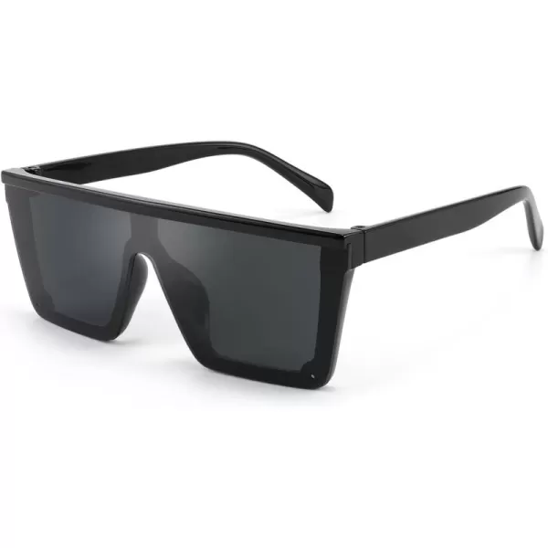 FEISEDY Kids Sunglasses Flat Top Shield Square Sunglasses with Rimless Fashion Shades for Age 27 B4061Black FrameGrey Lens