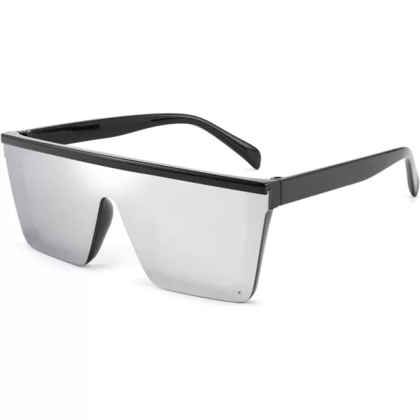 FEISEDY Kids Sunglasses Flat Top Shield Square Sunglasses with Rimless Fashion Shades for Age 27 B4061Black FrameSilver Mirrored Lens