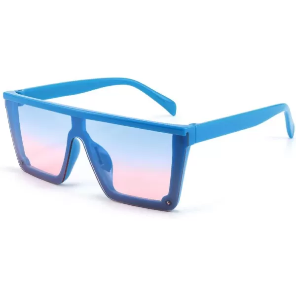 FEISEDY Kids Sunglasses Flat Top Shield Square Sunglasses with Rimless Fashion Shades for Age 27 B4061Blue FrameBlue Pink Lens