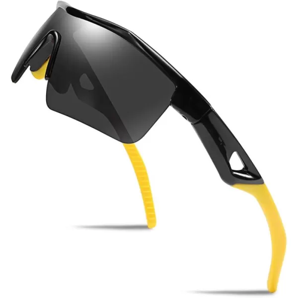 FEISEDY Kids Teens Baseball Polarized Sunglasses Sports TR90 Frame Boys Girls Cycling B2454Blackyellow