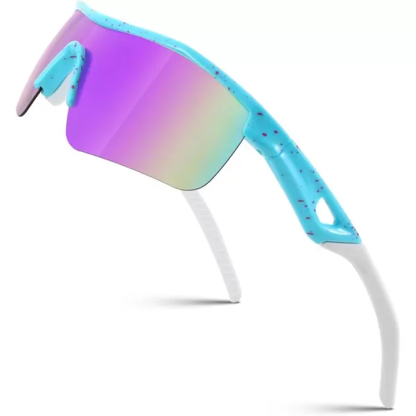 FEISEDY Kids Teens Baseball Polarized Sunglasses Sports TR90 Frame Boys Girls Cycling B2454Spot Bluepurple