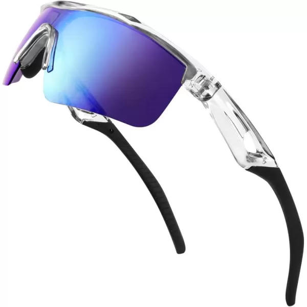FEISEDY Kids Teens Baseball Polarized Sunglasses Sports TR90 Frame Boys Girls Cycling B2454Transparent Grayblue