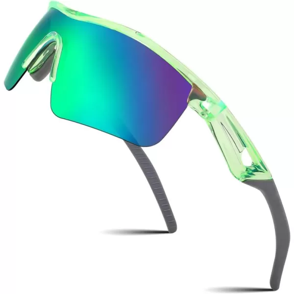FEISEDY Kids Teens Baseball Polarized Sunglasses Sports TR90 Frame Boys Girls Cycling B2454Transparent Greengreen