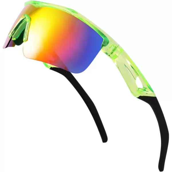 FEISEDY Kids Teens Baseball Polarized Sunglasses Sports TR90 Frame Boys Girls Cycling B2454Transparent Greenred