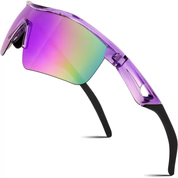 FEISEDY Kids Teens Baseball Polarized Sunglasses Sports TR90 Frame Boys Girls Cycling B2454Transparent Purplepurple