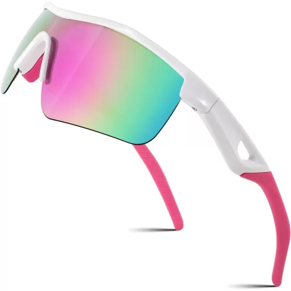 FEISEDY Kids Teens Baseball Polarized Sunglasses Sports TR90 Frame Boys Girls Cycling B2454White Pink