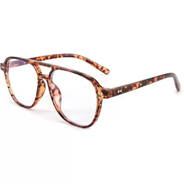 FEISEDY Lightweight Pilot Glasses Frame Blue Light Blocking Glasses Women Men Oversized Square Computer Glasses B2387Tortoise