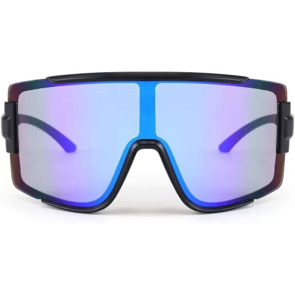 FEISEDY Men Women Sunglasses 80s Sport Cycling Baseball Glasses for Youth Teens Running Softball B4057Blue Mirror
