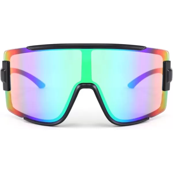 FEISEDY Men Women Sunglasses 80s Sport Cycling Baseball Glasses for Youth Teens Running Softball B4057Green Blue Mirror