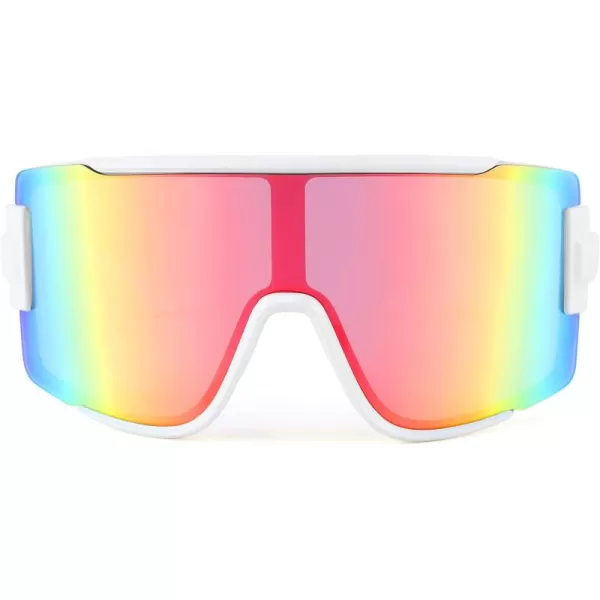 FEISEDY Men Women Sunglasses 80s Sport Cycling Baseball Glasses for Youth Teens Running Softball B4057Rainbow Mirror