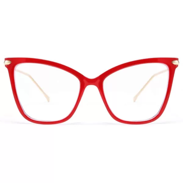 FEISEDY Oversized Cat Eye Glasses Frame Blue Light Blocking Eyewear for Women B2589002 Red