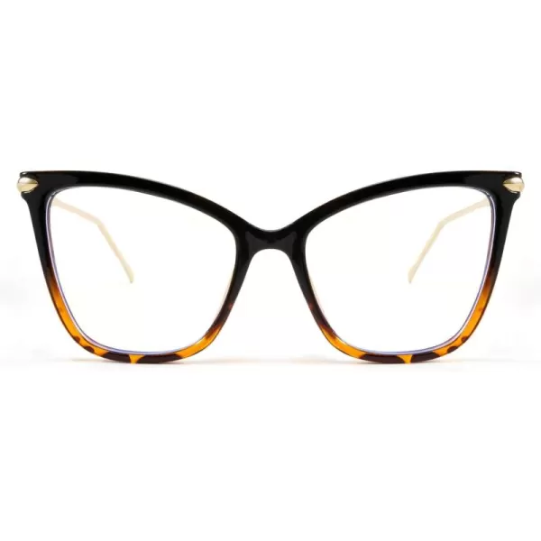 FEISEDY Oversized Cat Eye Glasses Frame Blue Light Blocking Eyewear for Women B2589006 Black Leopard