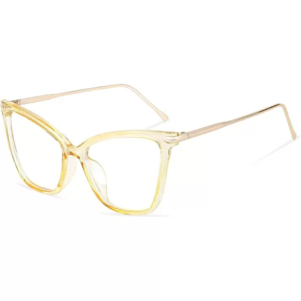 FEISEDY Oversized Cat Eye Glasses Frame with Clear Lenses Eyewear for Women B2460Amber Transparent Yellow