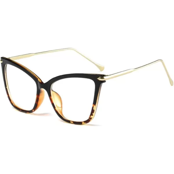FEISEDY Oversized Cat Eye Glasses Frame with Clear Lenses Eyewear for Women B2460Blackleopard