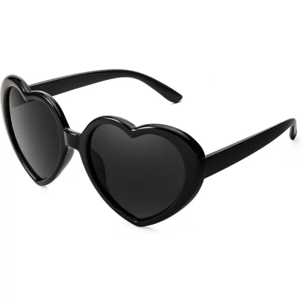 FEISEDY Polarized Heart Shaped Sunglasses Oversized Vintage Fashion Love Eyeglasses for Women UV400 B2337Black Frame  Grey Lens